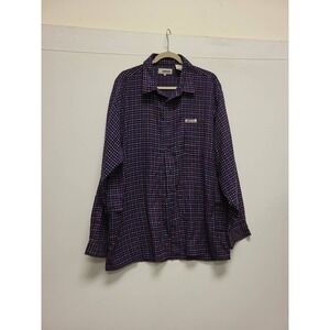 Mecca USA Mens Shirt L Blue Red Cross‎ Pattern Button Up Long Sleeve Poly India